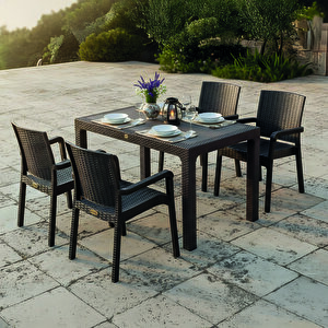 King 4 Kişilik Rattan Masa Sandalye Takımı Siyah