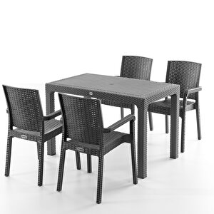 King 4 Kişilik Rattan Masa Sandalye Takımı Siyah