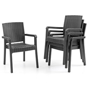 King 4 Kişilik Rattan Masa Sandalye Takımı Siyah