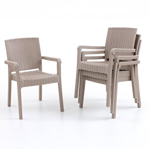 King 4 Kişilik Rattan Masa Sandalye Takımı Cappuccino