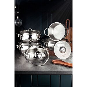 Mango Kitchen - 19 Parça Çelik Çeyiz Seti Çelik Çaydanlık Çelik Tencere Seti Çelik Sahan Seti