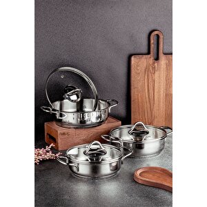 Mango Kitchen - 19 Parça Çelik Çeyiz Seti Çelik Çaydanlık Çelik Tencere Seti Çelik Sahan Seti