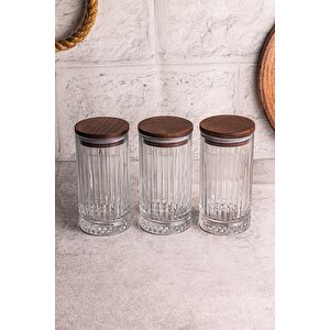 Mira 3'lü Ahşap Vakumlu Kapaklı Cam Saklama Kabı 450 Ml 3 Adet