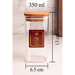 Boxy - 12'li Ahşap Vakumlu Kapaklı Etiketli Baharatlık Takımı 350 Ml - Erzak Saklama Kabı Seti