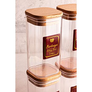 Boxy - 12'li Ahşap Vakumlu Kapaklı Etiketli Baharatlık Takımı 350 Ml - Erzak Saklama Kabı Seti