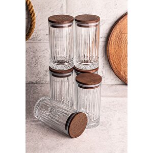 Mira 6'lı Ahşap Vakumlu Kapaklı Cam Saklama Kabı 450 Ml 6 Adet