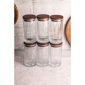Mira 6'lı Ahşap Vakumlu Kapaklı Cam Saklama Kabı 450 Ml 6 Adet
