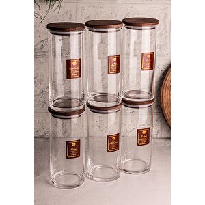 Story - 6'lı Etiketli Cam Jumbo Saklama Kabı Baharatlık Takımı 1150 Ml - Erzak Saklama Kabı Seti
