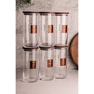 Story - 6'lı Etiketli Cam Jumbo Saklama Kabı Baharatlık Takımı 1150 Ml - Erzak Saklama Kabı Seti