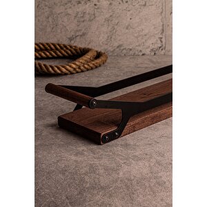Grade - Ahşap Tepsi Metal Detay Tepsi 4 Yuvarlak Kare Elysia Timeless Uyumlu Çay Kahve Sunum Tepsisi