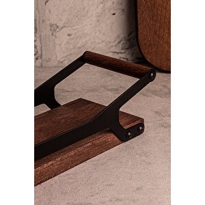 Grade - Ahşap Tepsi Metal Detay Tepsi 4 Yuvarlak Kare Elysia Timeless Uyumlu Çay Kahve Sunum Tepsisi