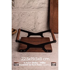 Grade - Ahşap Tepsi Metal Detay Tepsi 4 Yuvarlak Kare Elysia Timeless Uyumlu Çay Kahve Sunum Tepsisi