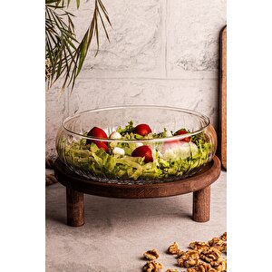 Wave - Standlı Büyük Boy Cam Salata Sunum Kasesi Ayaklı Sunumluk Kase