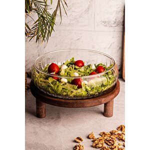 Wave - Standlı Büyük Boy Cam Salata Sunum Kasesi Ayaklı Sunumluk Kase