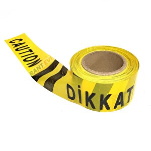 Dikkat Caution İkaz Bandı 50mt Emniyet Şeridi Siyah İkaz Şeridi Caution (Yapışkansız)