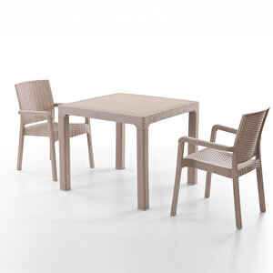 King 2 Kişilik Rattan Masa Sandalye Takımı Cappuccino