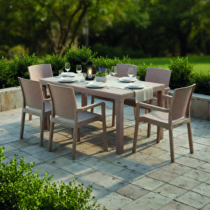 King 6 Kişilik Rattan Masa Sandalye Takımı Cappuccino