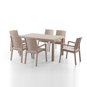 King 6 Kişilik Rattan Masa Sandalye Takımı Cappuccino