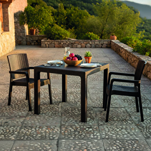 King 2 Kişilik Rattan Masa Sandalye Takımı Kahve
