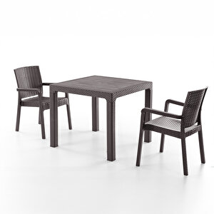 King 2 Kişilik Rattan Masa Sandalye Takımı Kahve