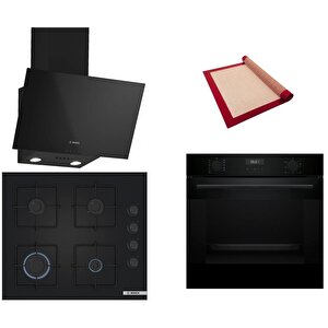 Siyah 3 Lü Ankastre Set 336 ( Hua717ba0t - Pop6c6p30o - Dwk63pj60t (61t) ) - Buhar Destekli - Fırın Matı Ile