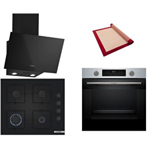 Siyah 3 Lü Ankastre Set 338 ( Hua717br0t - Pop6c6p30o - Dwk63pj60t (61t) ) - Buhar Destekli - Fırın Matı Ile