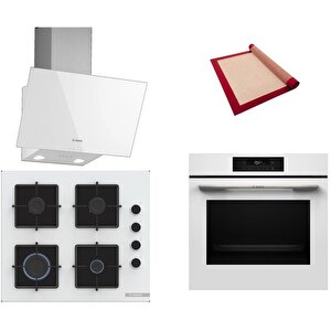 Beyaz 3 Lü Ankastre Set 347 ( Hjg852yw0t - Pop6c2p30o - Dwk63pj20t ) - 3d Fry Hava Ile Kızartma - Fırın Matı Ile