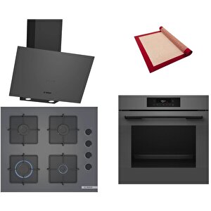 Gri 3 Lü Ankastre Set 345 ( Hjg852yn0t - Pop6c9p30o - Dwk64pj70t ) - 3d Fry Hava Ile Kızartma - Fırın Matı Ile