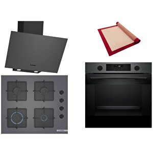 Gri 3 Lü Ankastre Set 341 ( Hua736eg0t - Pop6c9p30o - Dwk64pj70t ) - Buhar Destekli - Fırın Matı Ile