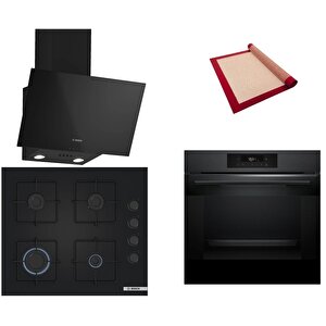 Bosch Siyah 3 Lü Ankastre Set 346 ( Hjg852yt0t - Pop6c6p30o - Dwk63pj60t (61t) ) - 3d Fry Hava Ile Kızartma - Fırın Matı Ile