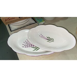 2li El Yapımı Desenli Servis Tabağı Sunum Tabağı, Lila Lila