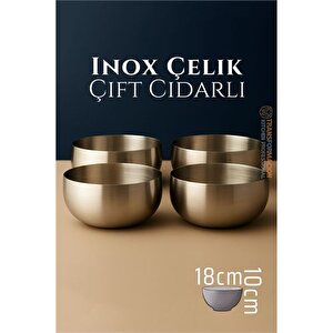 Modacar Çift Cidarlı Kase - Inox Çelik Kase  18 Cm 4 Lü Set