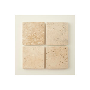 Ephesus 4'lü Traverten Bardak Altlığı (10x10 Cm) Naturel