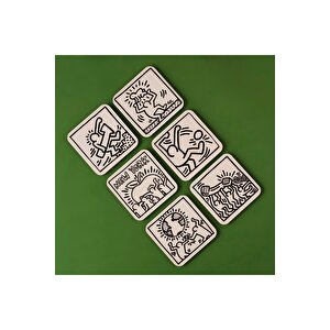 Keith Haring 6'lı Bardak Altlığı Siyah (10x10 Cm) Siyah