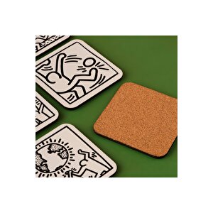 Keith Haring 6'lı Bardak Altlığı Siyah (10x10 Cm) Siyah