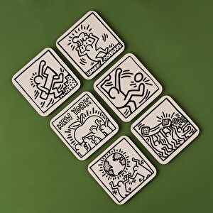 Keith Haring 6'lı Bardak Altlığı Siyah (10x10 Cm) Siyah