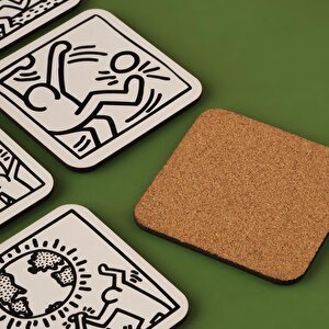 Keith Haring 6'lı Bardak Altlığı Siyah (10x10 Cm) Siyah