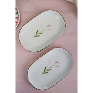 Tabak Evi Porselen Natura Çuha Altın Yaldızlı Oval Kayık Tabak 18x11x2,50cm 2 Li̇