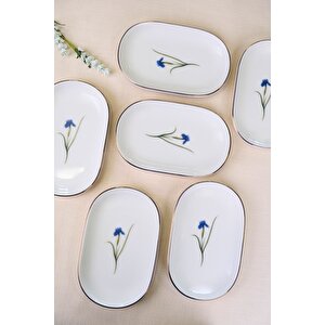 Tabak Evi Porselen Natura İris Altın Yaldızlı Oval Kayık Tabak 18x11x2,50cm 6 Li