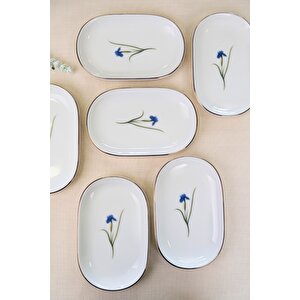 Tabak Evi Porselen Natura İris Altın Yaldızlı Oval Kayık Tabak 18x11x2,50cm 6 Li