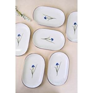 Tabak Evi Porselen Natura İris Altın Yaldızlı Oval Kayık Tabak 18x11x2,50cm 6 Li
