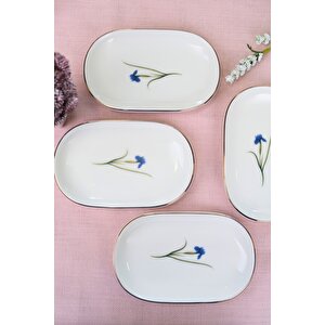 Tabak Evi Porselen Natura İris Altın Yaldızlı Oval Kayık Tabak 18x11x2,50cm 4 Lü