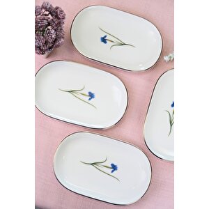 Tabak Evi Porselen Natura İris Altın Yaldızlı Oval Kayık Tabak 18x11x2,50cm 4 Lü