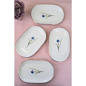 Tabak Evi Porselen Natura İris Altın Yaldızlı Oval Kayık Tabak 18x11x2,50cm 4 Lü