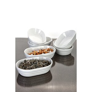 6 Adet Oval Çerezlik/kahvaltılık Sunum Tabağı Seti - Beyaz 15x8 Cm Trilla