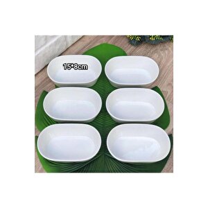 6 Adet Oval Çerezlik/kahvaltılık Sunum Tabağı Seti - Beyaz 15x8 Cm Trilla