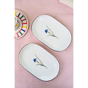 Tabak Evi Porselen Natura İris Altın Yaldızlı Oval Kayık Tabak 18x11x2,50cm 2 Li̇