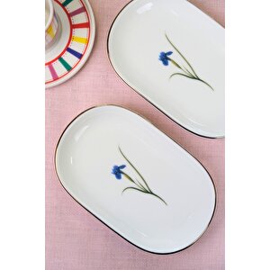 Tabak Evi Porselen Natura İris Altın Yaldızlı Oval Kayık Tabak 18x11x2,50cm 2 Li̇