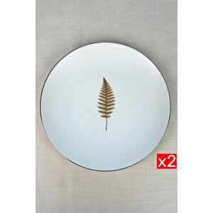 Tabak Evi Porselen Natura Fern Altın Yaldız Servis Tabağı 24,50cm 2 Li