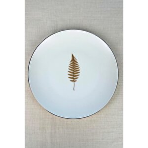 Tabak Evi Porselen Natura Fern Altın Yaldız Servis Tabağı 24,50cm 2 Li
